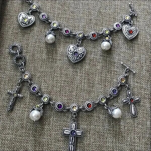 Heart or cross reversible charm crystal bracelet